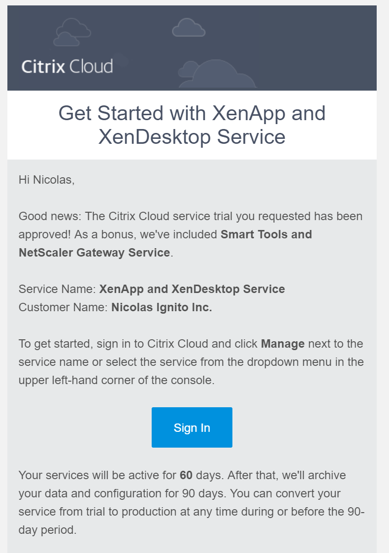 Trial approved for XenDesktop Service