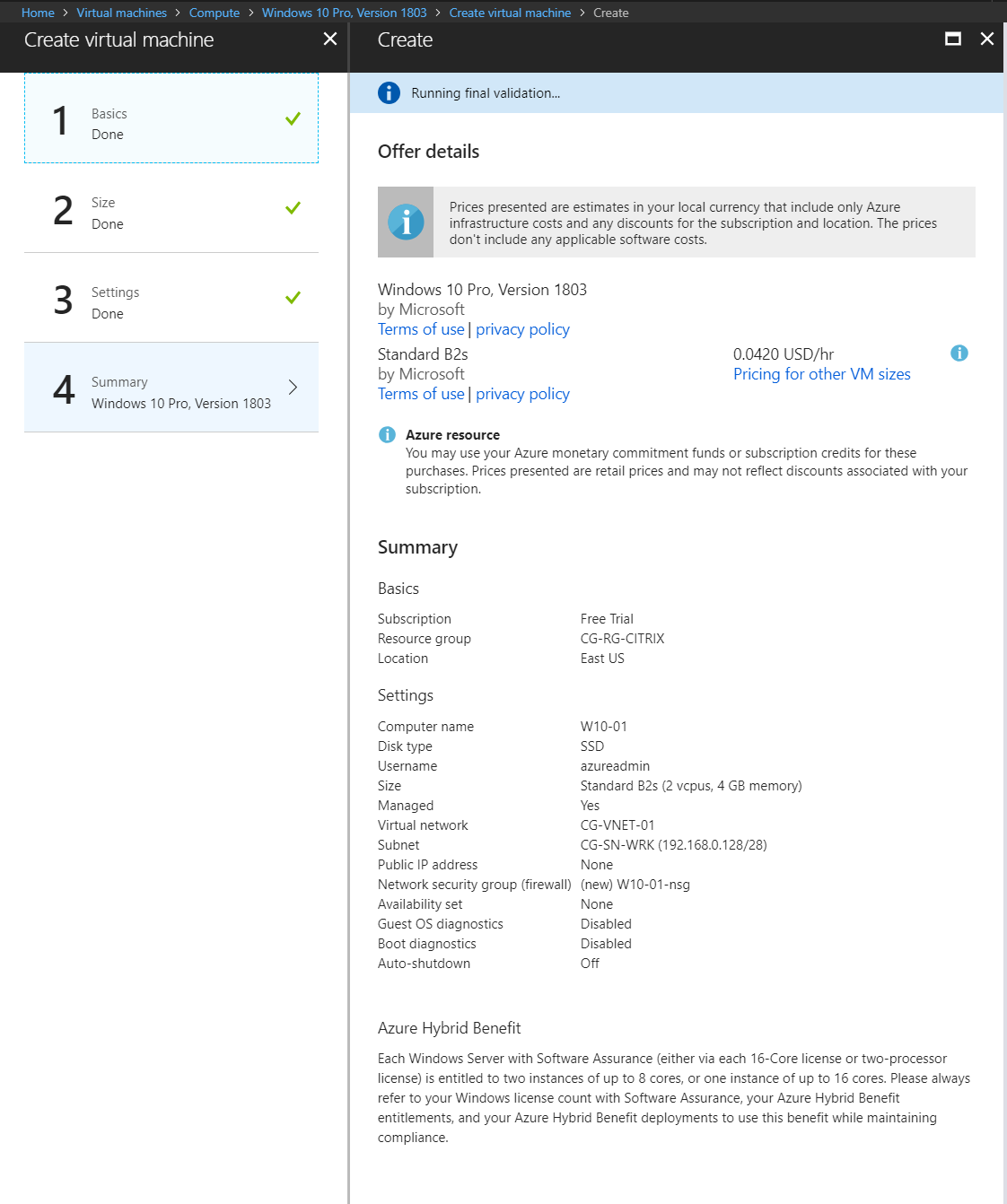 Microsoft Azure - W10 Client summary