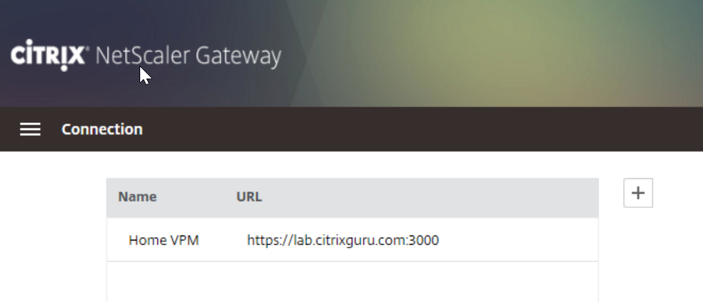 NetScaler Gateway plug-in - Connection added